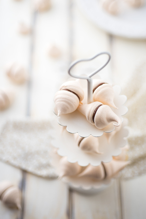 Swiss meringue with chocolate creamの写真素材