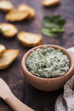 Spinach appetizer with breadの写真素材
