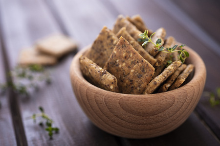 Homemade seeds crackers with thymeの写真素材