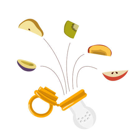 Baby feeder nibbler with fruits isolated illustrationのイラスト素材