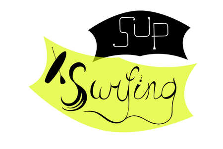 Sup board bright lettering isolated illustration. Paddle boardのイラスト素材