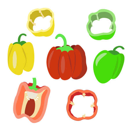 Set of sweet peppers and their slicesのイラスト素材