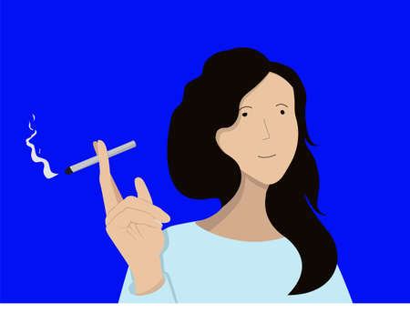 Woman is smoking cigarette. hand with cigaretteのイラスト素材