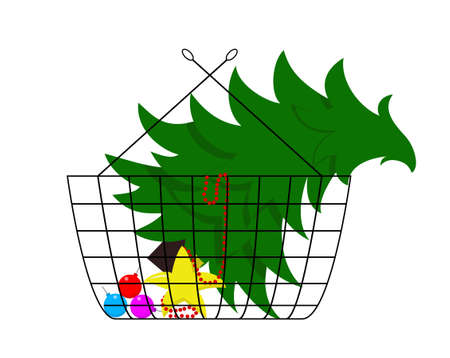 Christmas tree and decorations in shopping basket.のイラスト素材