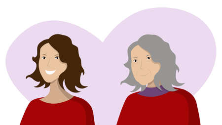 woman face in young and old age concept.のイラスト素材