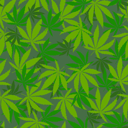 bright green Cannabis leaves seamless pattern. Spring mood. Botanical background.のイラスト素材