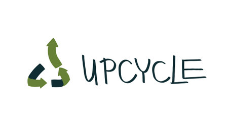 Hand drawn upcycling sign and simple lettering word. Heading for educational or advertising banner, eco and nature conservation projects, campaigns. Vector illustrationのイラスト素材