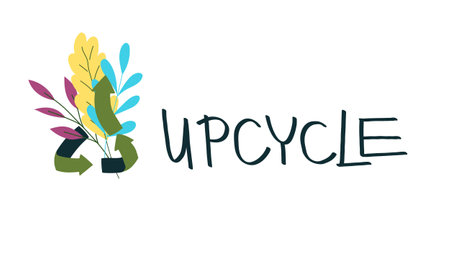 Hand drawn upcycling sign and simple lettering word. Heading for educational or advertising banner, eco and nature conservation projects, campaignsのイラスト素材