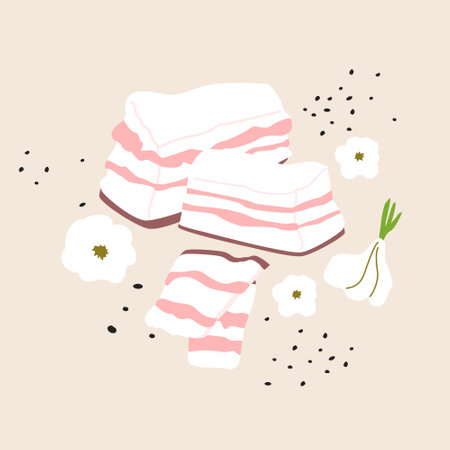 National Ukrainian raw salty pork salo with garlic and pepper.のイラスト素材