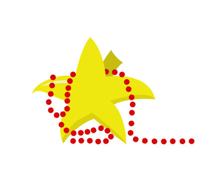 Christmas tree top star isolated and red beads around it. Decorative toys for home interior.のイラスト素材