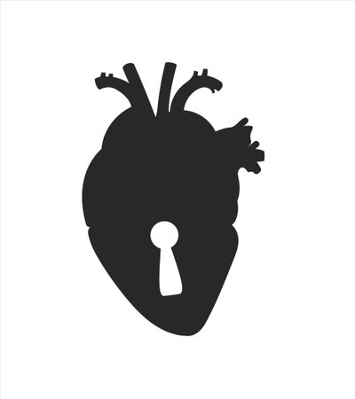 Anatomical heart padlock black silhouette with keyhole. Flat icon simple illustration.のイラスト素材