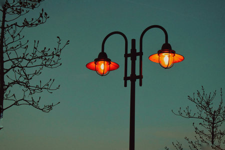 Vintage streetlamp in the evening. Beautiful street lamp.の写真素材