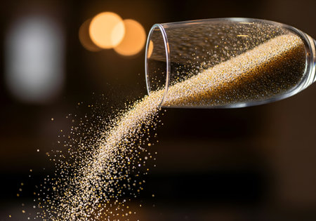 Pouring champagne into a glass with bokeh lights on backgroundの素材