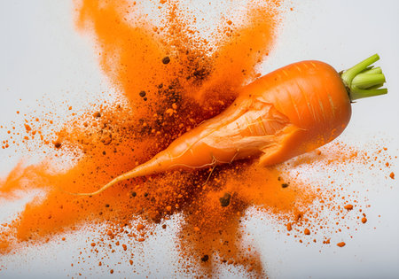 Carrot with orange powder on a white background. Food concept.の素材