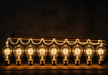 Light bulbs on wooden table with dark background, Creative idea concept.の素材