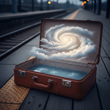 Suitcase with cloud on the sky. 3d rendering.の素材