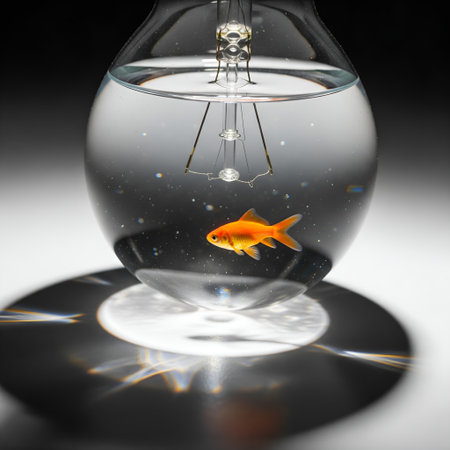 Goldfish in a light bulb on a black background. 3d renderingの素材