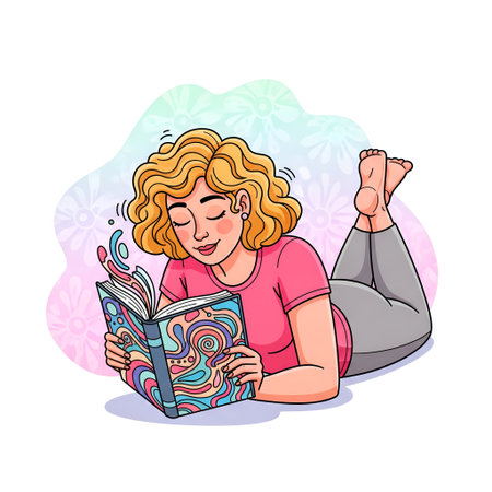 Girl reading a book. Vector illustration of a young woman reading a book.の素材