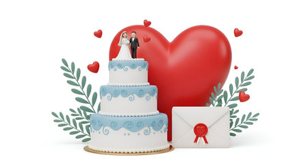 A sweet wedding scene filled with love! Use it for cards, invitations, or social media. Express romance and joy with this elegant design.の素材