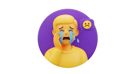 Feeling down? This 3D render captures raw sadness and emotional distress. Use for mental health awareness, empathy campaigns, & more.の素材