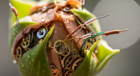 Witness nature and technology intertwine in this steampunk flower. Gears and wires create an intricate, captivating, and imaginative design.の素材