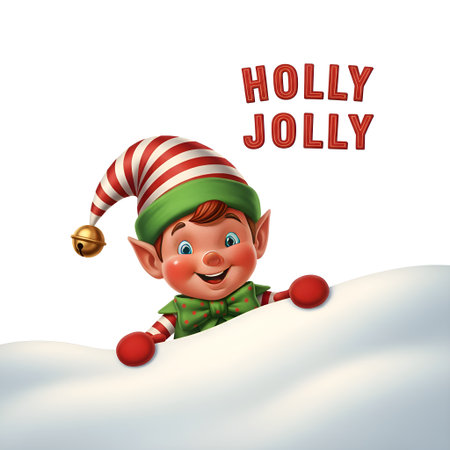 Spread holiday cheer with this adorable elf inviting festive greetings. Perfect for cards, banners, and seasonal promotions.の素材