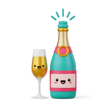 Pop the bubbly and celebrate! This playful champagne bottle and glass are ideal for adding a touch of fun and excitement to any project, perfect for special occasions.の素材