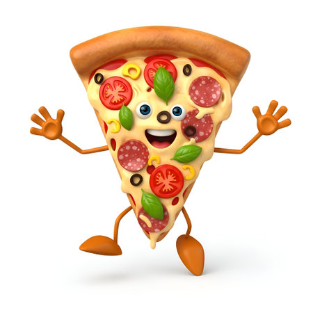 Energetic pizza character in motion, bringing smiles and fun to any food-related project or promotion.の素材