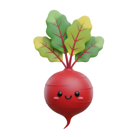 A delightfully charming cartoon beetroot character brings cheer! Ideal for healthy eating campaigns, vegan recipes, or playful food-themed designs.の素材