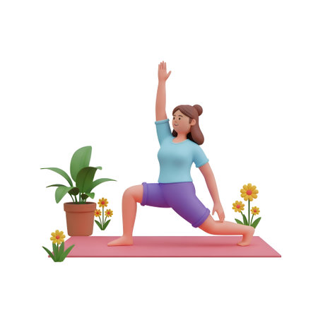 Inspiring woman finds tranquility and power in a vibrant yoga session, embodying strength and mindful movement amidst nature's beauty.の素材