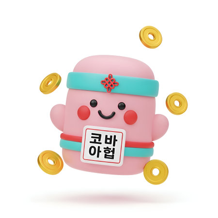 Bring vibrant joy and prosperity to your projects with this delightful pink character surrounded by lucky gold coins, perfect for celebrations, promotions, or adding a cheerful touch.の素材