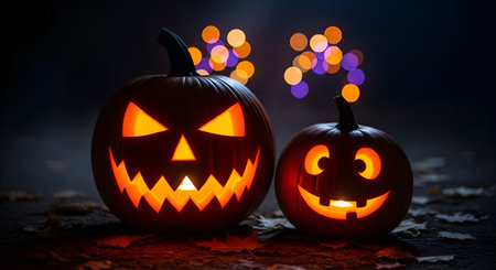 Embrace the magic of Halloween with these enchanting jack o lanterns, their warm glow illuminating the night. Perfect for seasonal decor and festive events.の素材