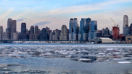 Skyline of Manhattan in winterの写真素材