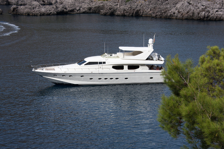 Motor Yacht at Sa Callobra, Mallorca, Spainの写真素材