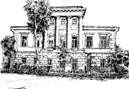 Stone house with columns and severe rust in the Empire styleのイラスト素材