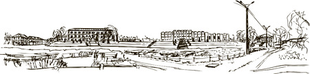 Panoramic view of the Central square of the city being blamed on the administration buildingのイラスト素材
