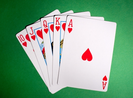 Royal Flush set on a green table 