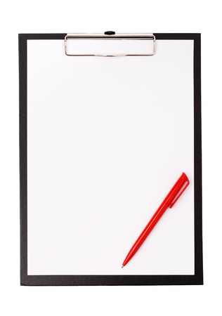 Black clip board with blank paper and penの写真素材