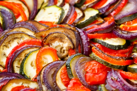 Delicious freshly cooked ratatouille in a panの写真素材