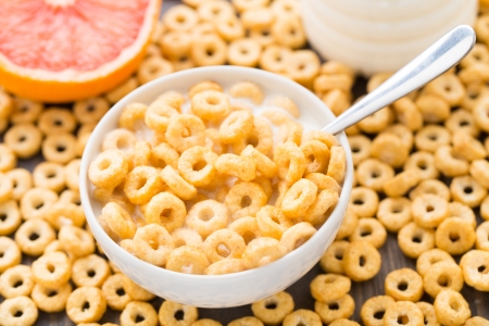 Bowl of honey corn rings. Daily breakfast.