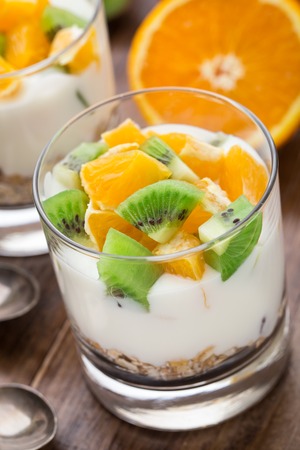 Yogurt with muesli and fruitsの写真素材