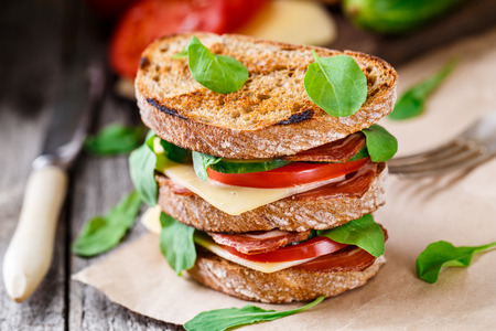 Sandwich with ham, cheese and vegetablesの写真素材