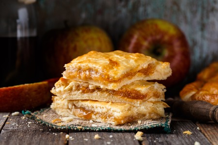 Delicious homemade pie stuffed with fresh applesの写真素材