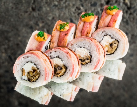 Bacon wraped rollの写真素材