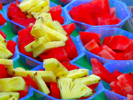 Pineapples and watermelons fruitの写真素材