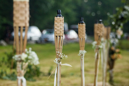 wedding decoration torches outdoor summerの写真素材