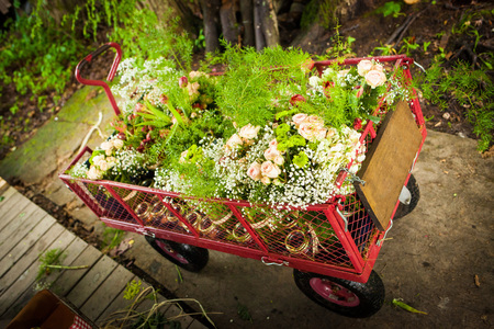 truck of flowers for wedding celebrationの写真素材