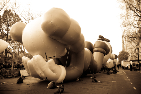 Macys parade - Preparations before the parade. NEW YORK - NOVEMBER 21: Balloons are being inflated at the 86th Annual Macys Thanksgiving Day Parade on November 21, 2012 in New York Cityのeditorial素材