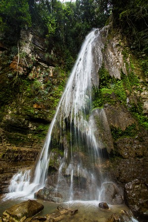 Tropical waterfall at Xilitla ruins in Mexicoの写真素材
