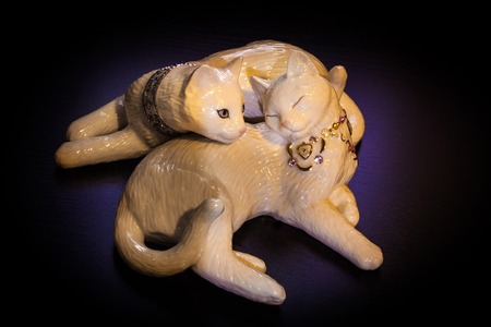 Two cats together toys beautiful couple male and femaleの写真素材